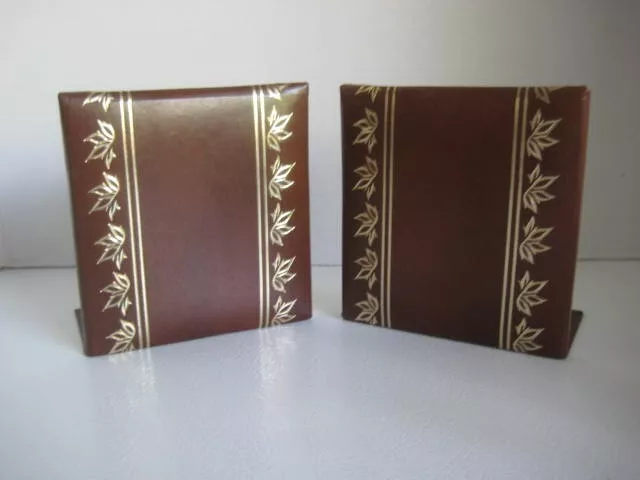 Leather Gold Trim Leaves Bookends MCM