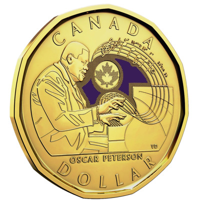 🇨🇦 Canada $1 Dollar Coin Coloured Loonie, Oscar Peterson, Music Composer, 2022
