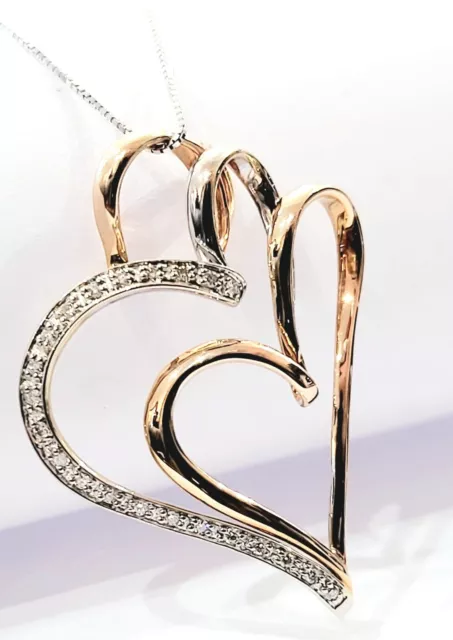 Collana con pendente cuore lavorato in Oro e Diamanti -18 kt - ( 750 )