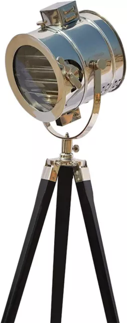 Dreibeinige Stehlampe aus verchromtem Holz mit Kopf (schwarz)