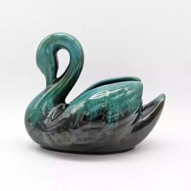 Blue Mountain Pottery Swan Planter Drip Glaze Blue Green Black Redware Vintage