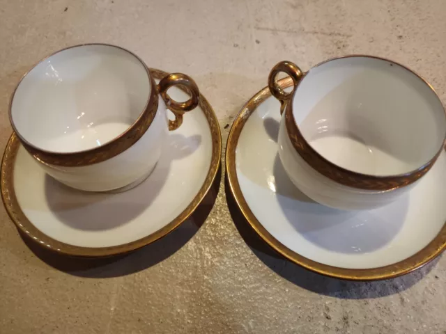 2 Vintage Royal Bayreuth Bavaria German Tea Cup & Saucer White & Gold ,as is