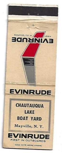 Mayville, NY Chautauqua Lake Boat Matchbook Yard Evinrude Outboard Motor