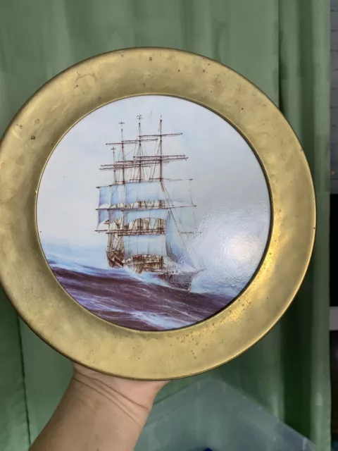 Maritimer  Keramikwandteller  Sammelteller mit Messingrand Segelschiff Priwall