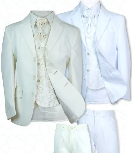 Boys All in One Ivory White Wedding Suit Pageboy 5 Piece First Communion Suit