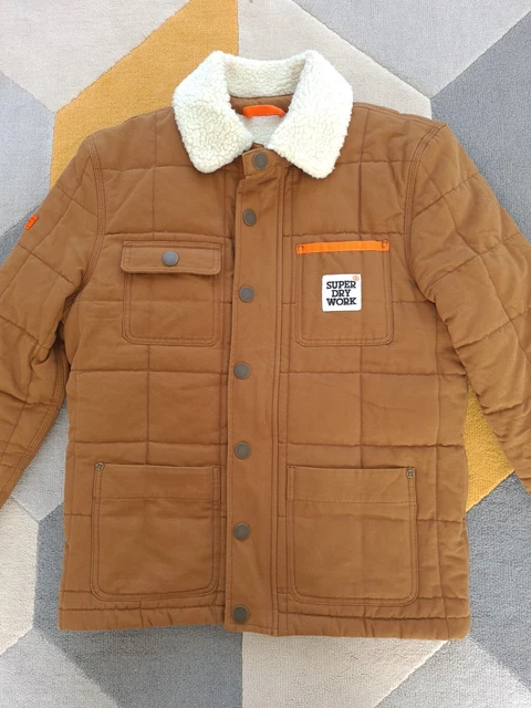 Superdry Trucker Sherpa Wool Jacket Mens Medium M Tan Highwayman Style