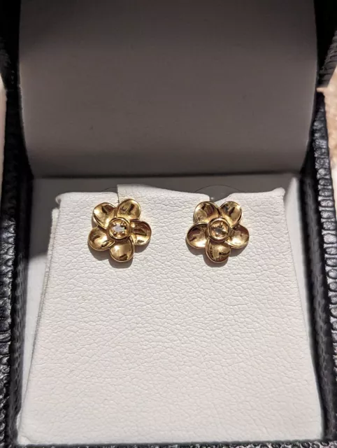 925 Sterling Silver Vermeil Gold Stud Earrings Flower 8mm