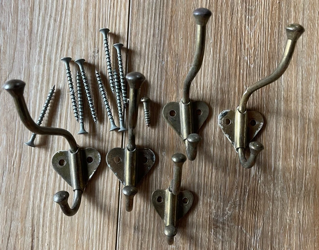 5 Vintage Brass Metal Gold  Hat  Coat Purse Hooks Heart for Use / Crafts 2 Sizes