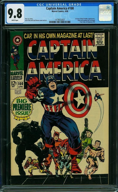 Captain America #100 CGC 9.8 1968 1st Issue! White Pages! NM/Mint! G9 147 cm