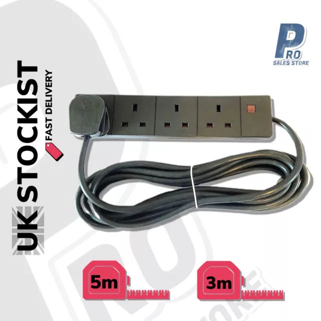 Extension lead Pro-Elec 4 gang Sockets Black Extension Lead - 3m, 5m, NEW !!