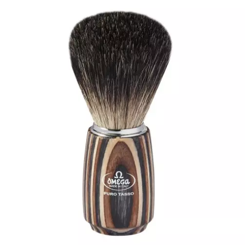 Pennello Da Barba Omega In Tasso Nero Con Manico In Legno Multistrato Art. 6752