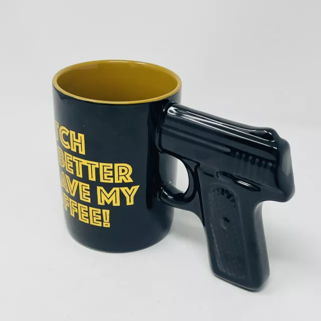 NEW Just Funky Bitch Better Have My Coffee Mug Black Gold Ceramic Gun Handle 2