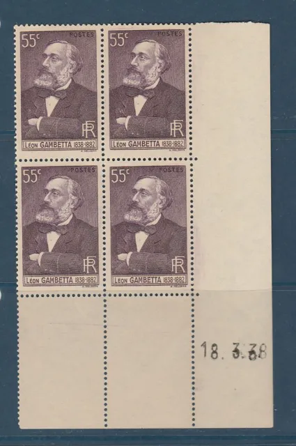 timbre France bloc de 4 coin daté   Léon Gambetta   num 378 ** 1938