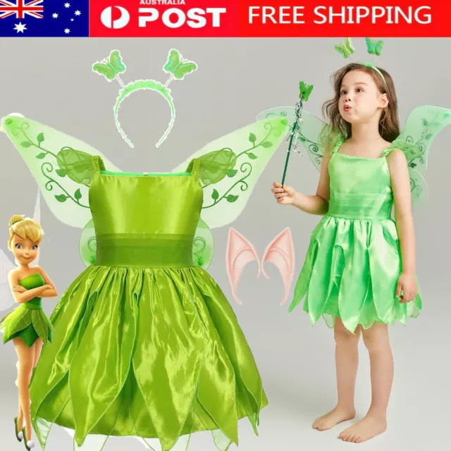 Kids Girls Tinkerbell Fairy Pixie Fancy Dress Princess Cosplay Costume Outfit AU