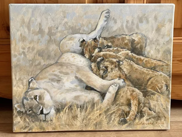Original Ölgemälde "Löwenbabys" 40x50cm Leinen auf Holzkeilrahmen Afrikabild