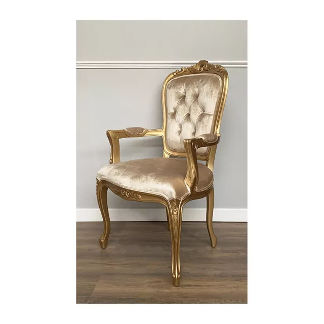 French Louis XV Elise Armchair  - Gold Frame   with Glamour Velvet Upholstery 3