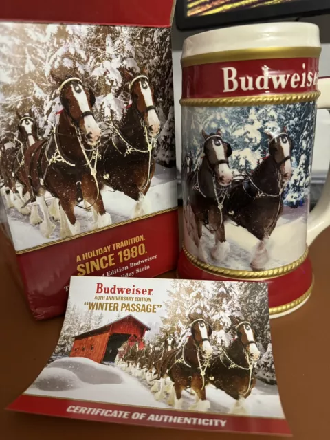 Budweiser 2019 40th Anniversary "Winter Passage" Holiday Stein NIB w/COA