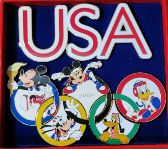 DISNEY USA OLYMPIC Logo Rings Mickey Minnie Pluto Donald Goofy 6 Pin