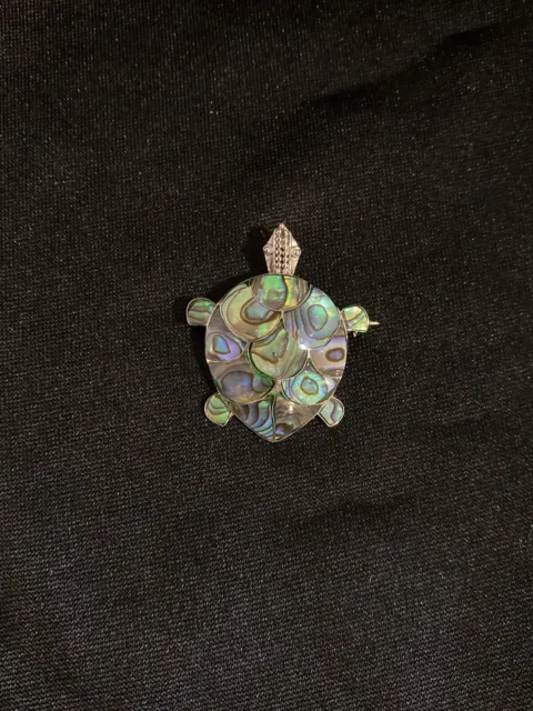 .925 STERLING SILVER Womens Men's Abalone Shell Sea Turtle Pendant Pin ...