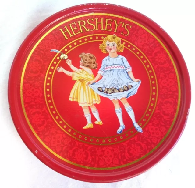 1995 Hershey s Chocolate Kisses Collectible Tin Red Round Feat. 2 Little Girls