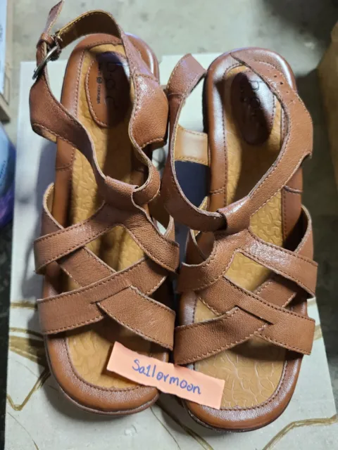 Born Trilby Leather Wedge Sandals Size 9 NEW NIB BNWT brown