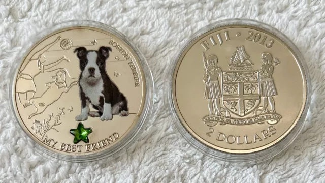 Rare Fiji Boston Terrier .999 Silver Layered Coin - Add to Your Collection!