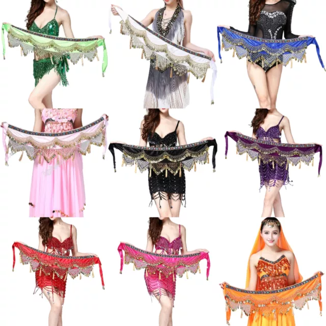 Bellydance Belly Dance Costume Hip Scarf Coins Fringe Indian Dancer Belt Velvet