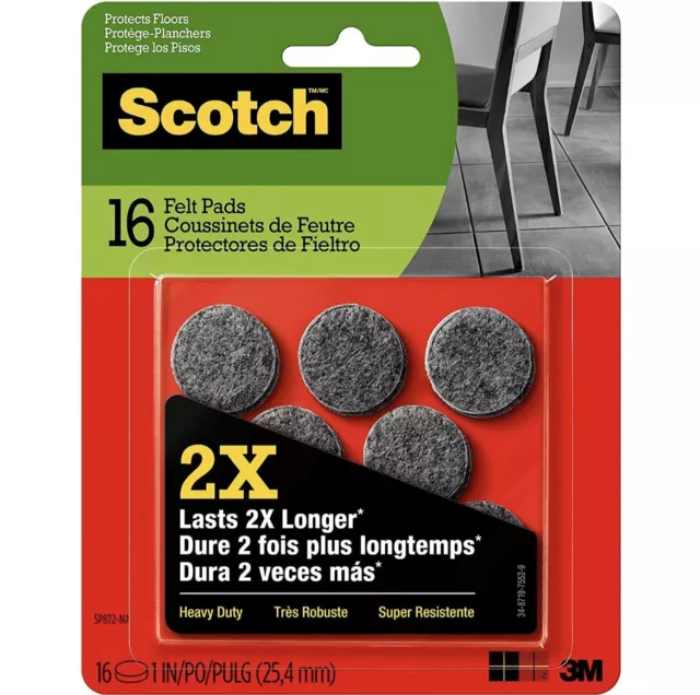 Almohadillas de fieltro escocés 3M SP: 1 in. Círculo de diámetro / Resistente / Paquete de 16 (gris)