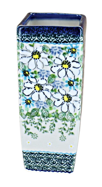 Blue Rose Polish Pottery Cherished Blooms Square Vase