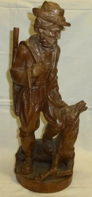 Jäger mit Flinte und Hirsch Holz Figur 48 cm Waidmann Holz Skulptur Jagdmotiv