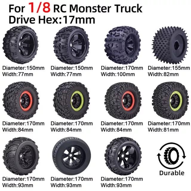 RC Reifen Weel Monster Truck 17mm Nabe Hex für 1/8  HSP HPI Redcat Traxxas Trx4