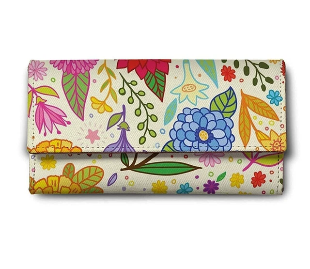 Nuevo Estampado Floral Multicolor Piel Sintética de Mujer Cartera