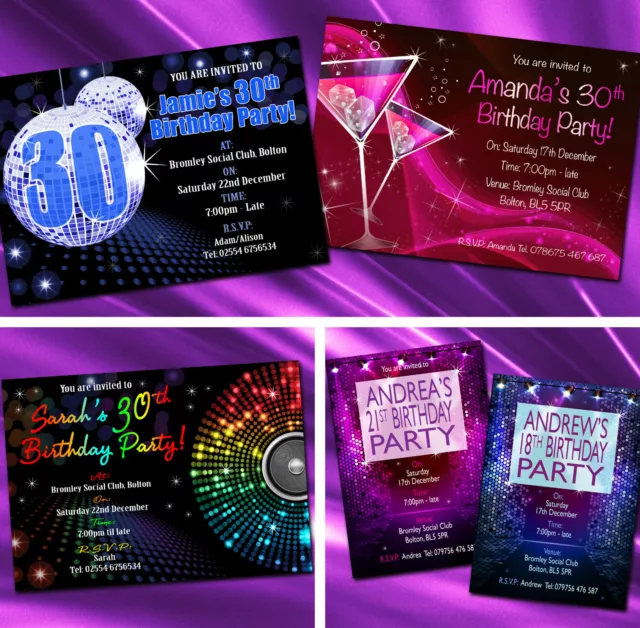 Personalised Birthday Party Invitations 18th 21st 40th 50th 60th Invites