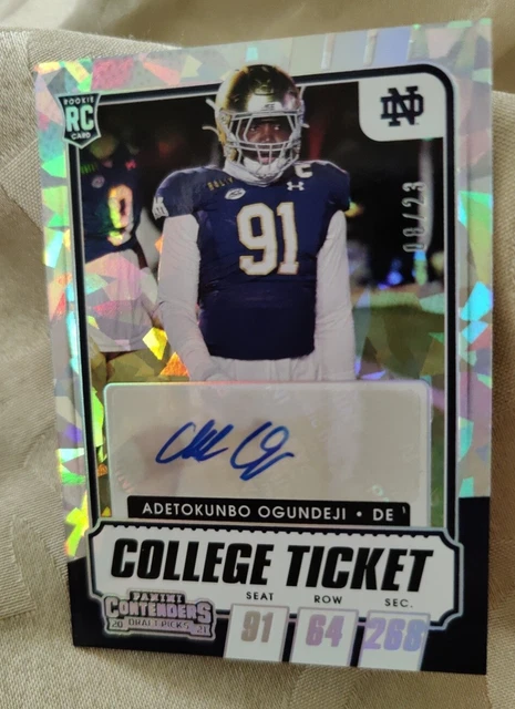 Adetokunbo Ogundeji 2021 Contenders Draft Picks Cracked Ice Rc Auto (8/23) ND🔥