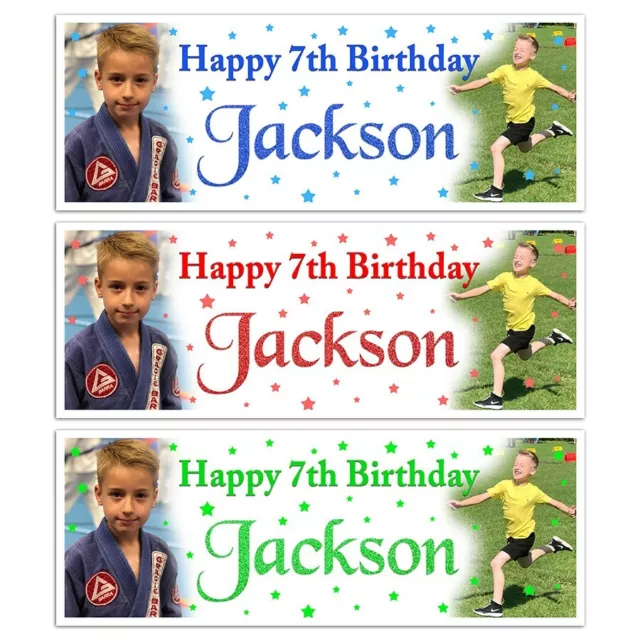 Personalised Boys Birthday Banner Party Name  Photograph Wall Kids Decoration