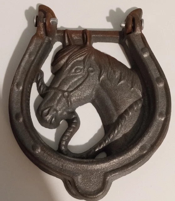 Cast Iron Antique Style Rustic HORSE HEAD Door Knocker Western Cowboy HORSESHOE