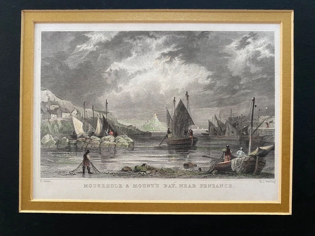 1831 Antique Print; Mousehole & Mount's Bay, Cornwall after T. Allom