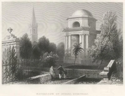 1840 SCOTLAND Original Antique Print "MAUSOLEUM OF BURNS, DUMFRIES" Robert