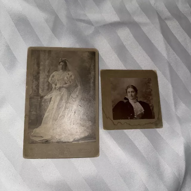 Lot Of Two Antique  Victorian Pictures Photo Of The  Bride Wedding Picture &More