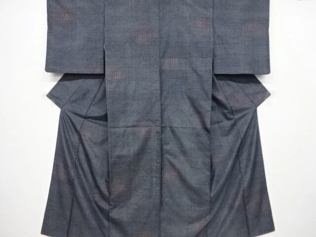 6333439: Japanese Kimono / Antique Kimono / Tsumugi / Woven Geometric