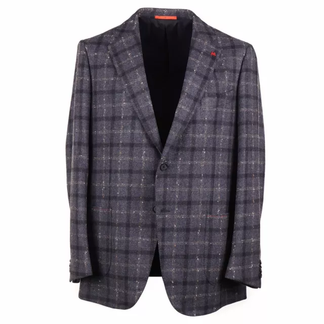 Isaia Trim-Fit Charcoal Gray Donegal Check Wool Sport Coat 44R (Eu 54) NWT
