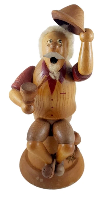 Erzgebirgische Handarbeit Incense Smoker Woodsman and Pipe Handmade Germany 7.5"