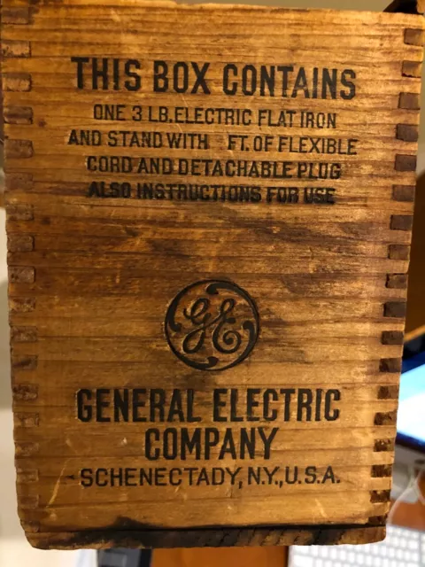 Vintage Original General Electric (GE) Flat Iron Tongue & Groove Wooden Box