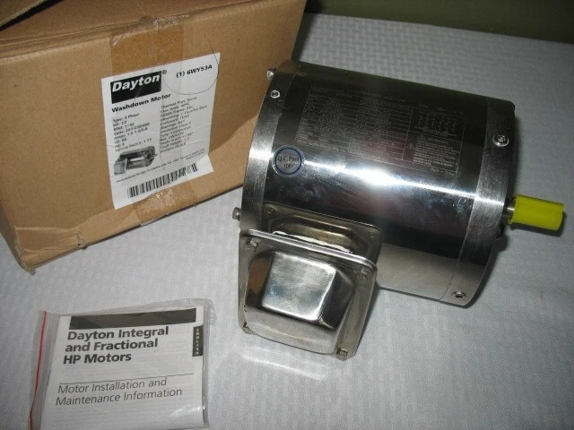 DAYTON 6WY53 Stainless Steel Washdown Motor, 1/2 HP, 1745 RPM, 56C, 208-230/460V