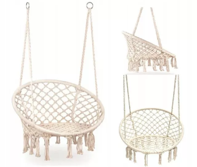 Hängesessel Hängesitz Hängestuhl Hängeschaukel Hängekorb Hängematte Neu, beige