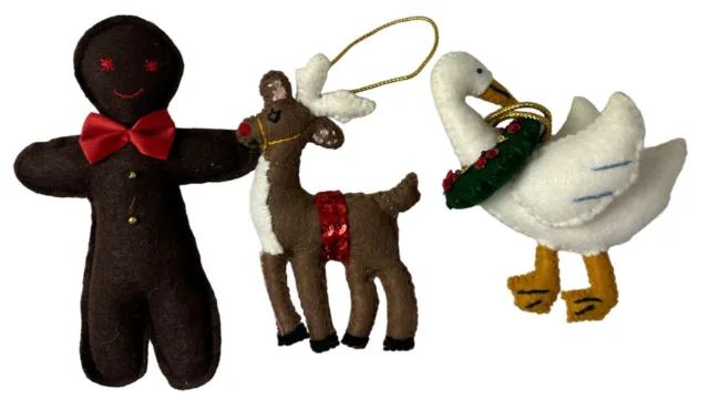 Lot 6 Felt Christmas Ornaments 6-9” Vtg Handmade Embroidered Clown Dog Cat  Mouse