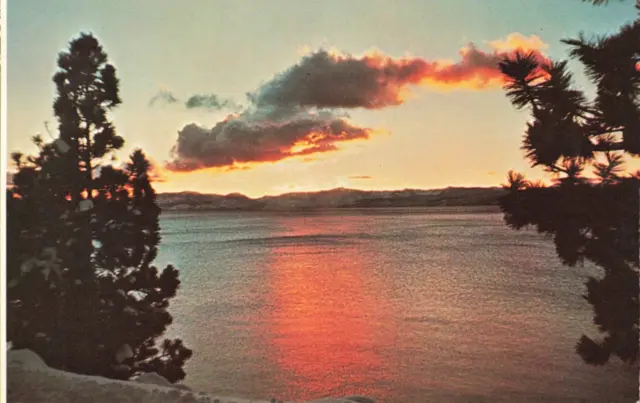 Lake Tahoe CA California, Sunset Scenic View, Vintage Postcard