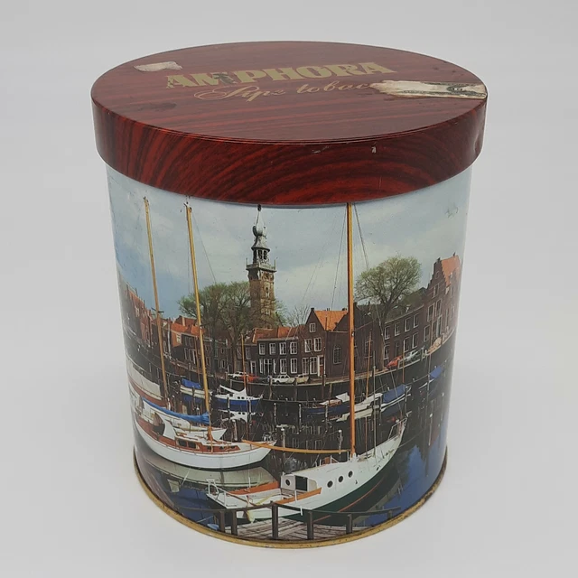 Vintage Douwe Egberts Amphora Pipe Tobacco Dutch Town Scene Tin
