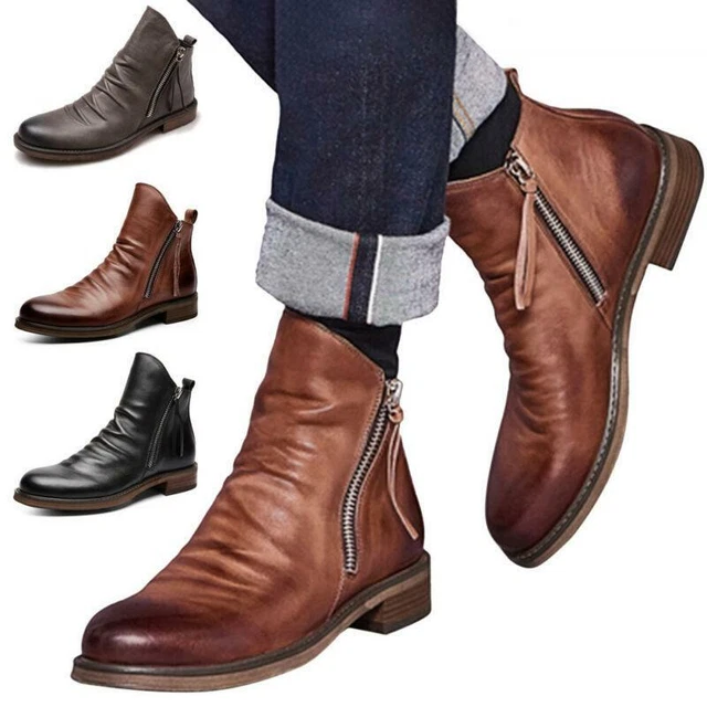 Neu Herren Chelsea Stiefel Kunstleder Brogue Knöchel Smart Freizeit Reißverschluss Schuhe Größe