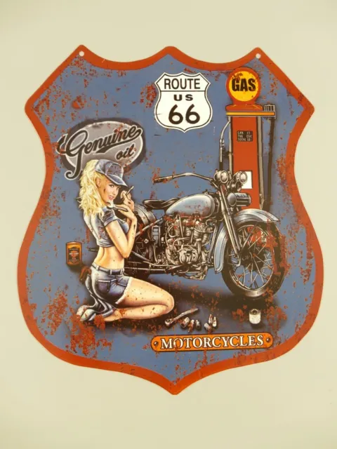 Shabby Blechschild Eisen Motor Gas Eisen Route 66  Motorcyles Motor  H.35x30cm